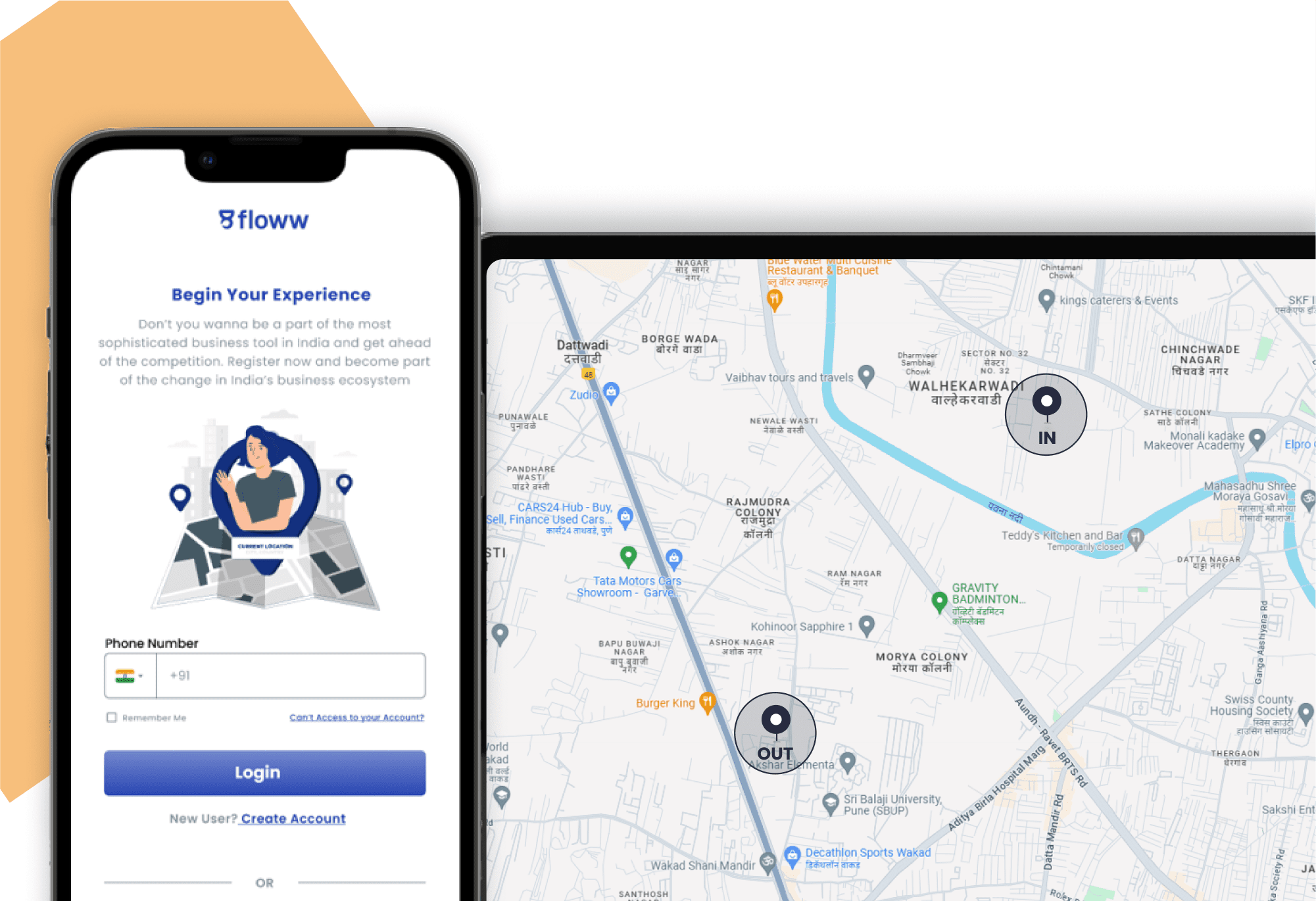 Attendance tracking interface of FLoww HR software, showcasing Field Staff Navigator for efficient employee management.